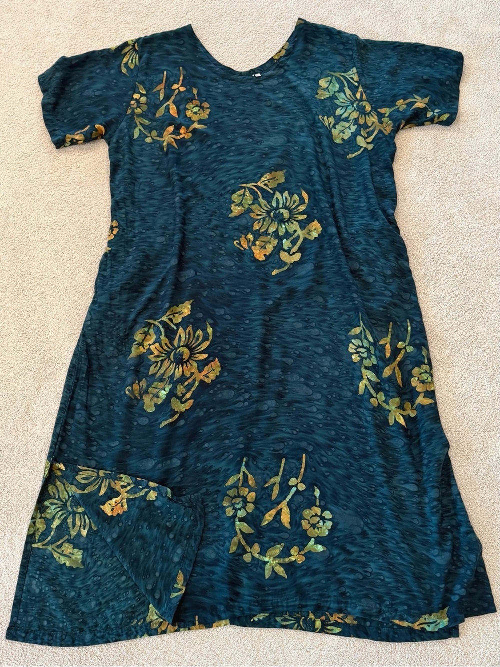 Young Fashion Teal Gold Floral Tropical Long Dress Size XL Handmade Indonesia